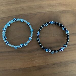 EUC Pair twisted wire glass bead Turkish ‘eye’ bracelets. Dark and  medium blue.